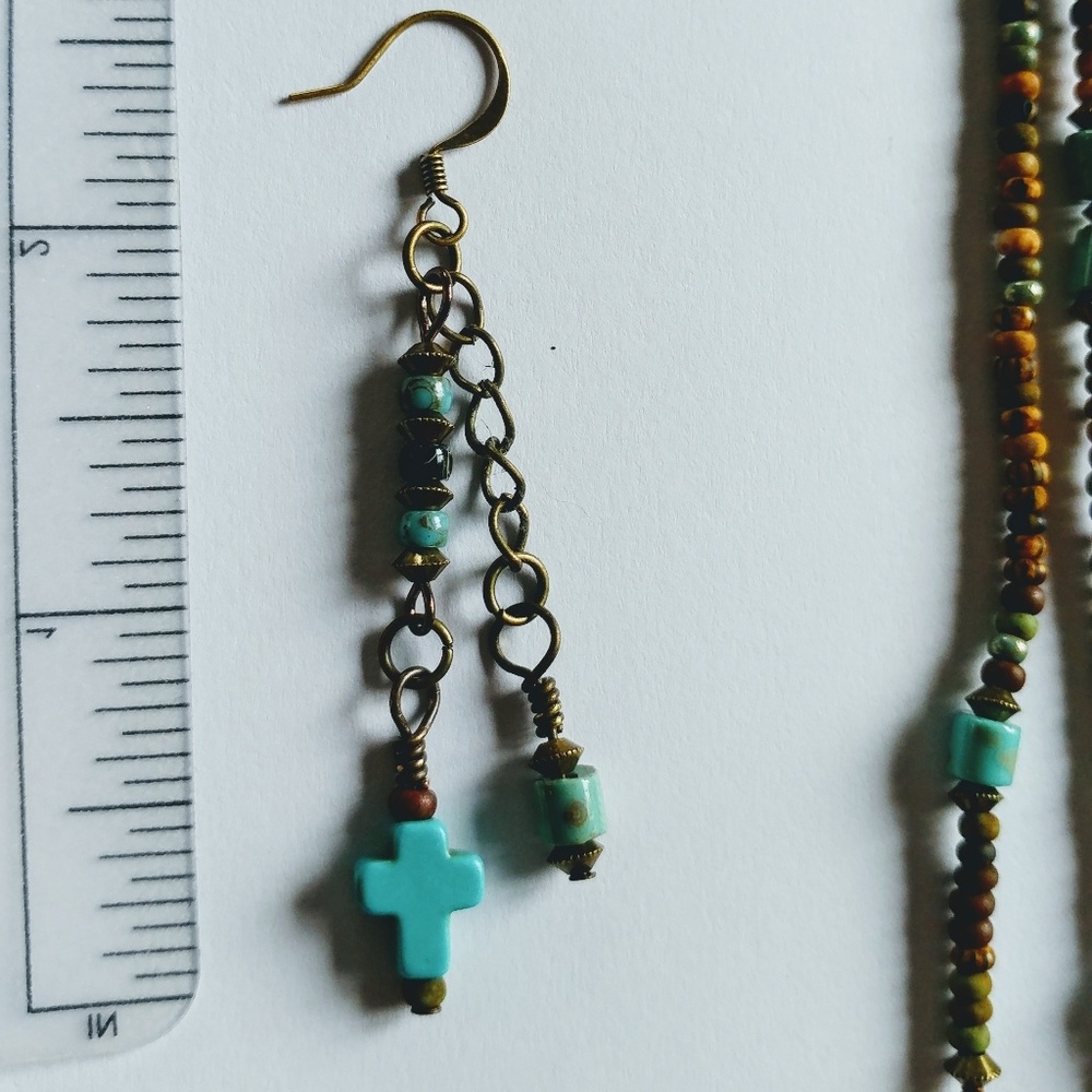 🚫SOLD🚫Brassy Boho Glass & Turquoise Cross - Picture 7 of 7
